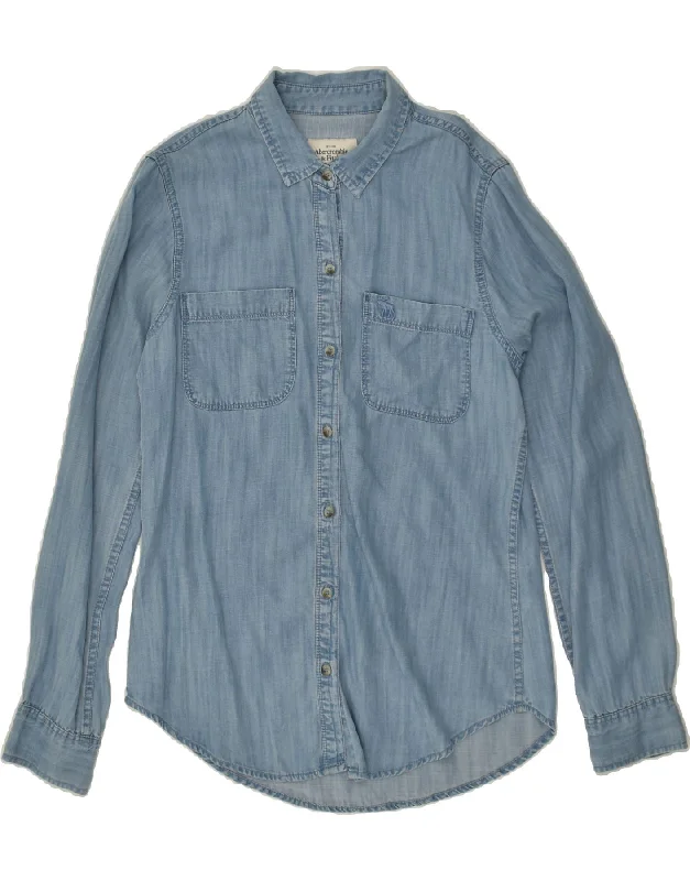 ABERCROMBIE & FITCH Womens Denim Shirt UK 10 Small Blue Lyocell Comfortable Summer Short Shirt