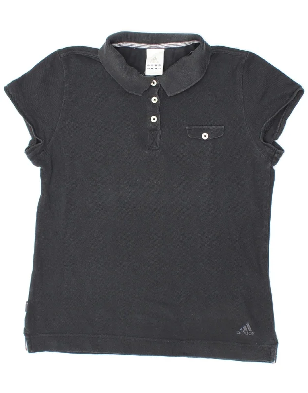 ADIDAS Womens Polo Shirt UK 14 Medium Black Cotton Chic Silk Short Sleeve Shirt