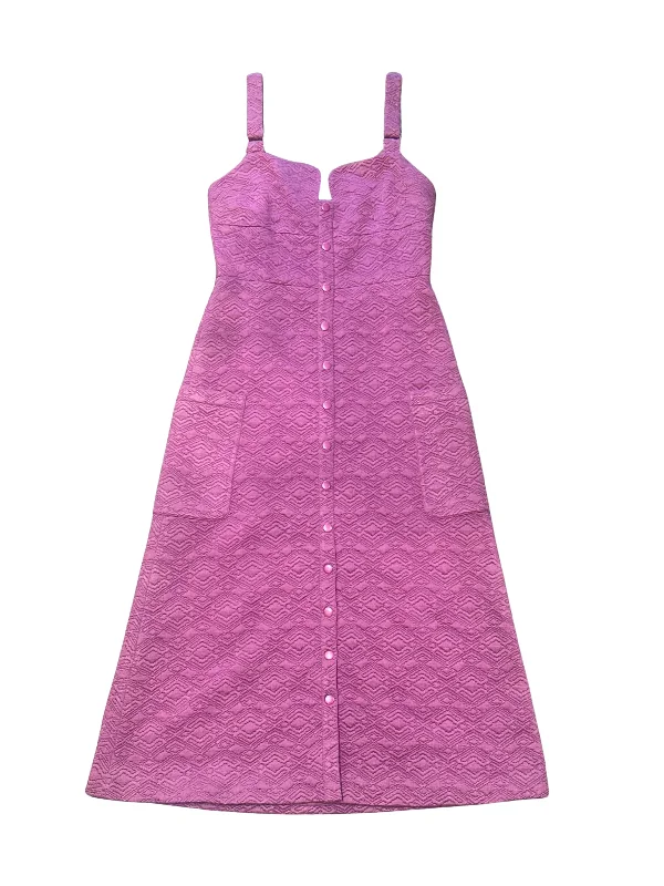 Alexis Vade -A-Line Fuchsia Midi Dress Stylish Button-Down Midi Dress