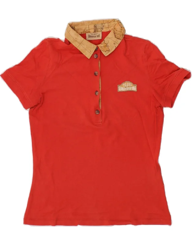 ALVIERO MARTINI Womens Polo Shirt IT 38 XS Red Comfortable Pocket Short Shirt