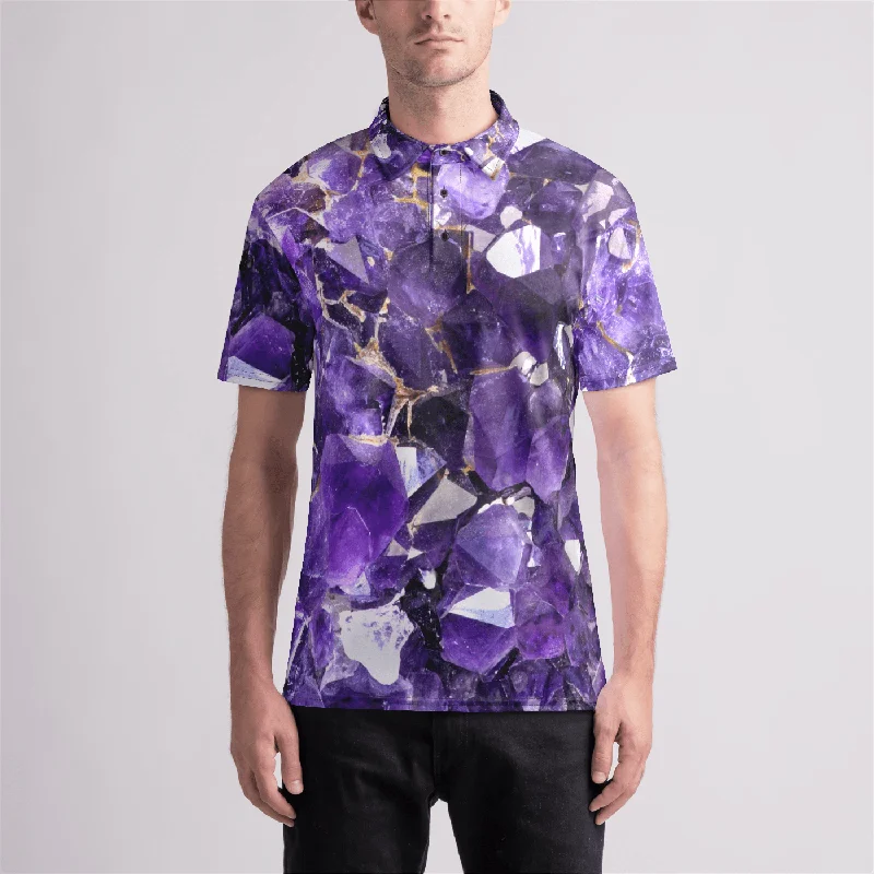 Amethyst Aura Mens Polo Shirt Elegant Silk Short Shirt