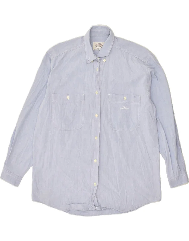 ARMANI Womens Shirt Small Blue Cotton Trendy Tie-Front Short Shirt