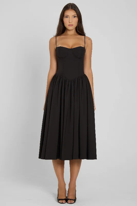 Ballerina Bustier Midi Dress - Black Trendy Mock Neck Midi Dress