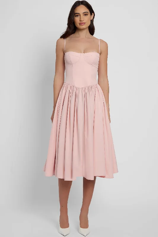 Ballerina Bustier Midi Dress - Pink Trendy Midi Dress with Belt