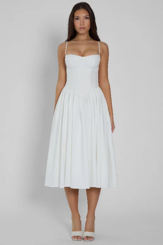 Ballerina Bustier Midi Dress - White Elegant Sleeveless Midi Dress