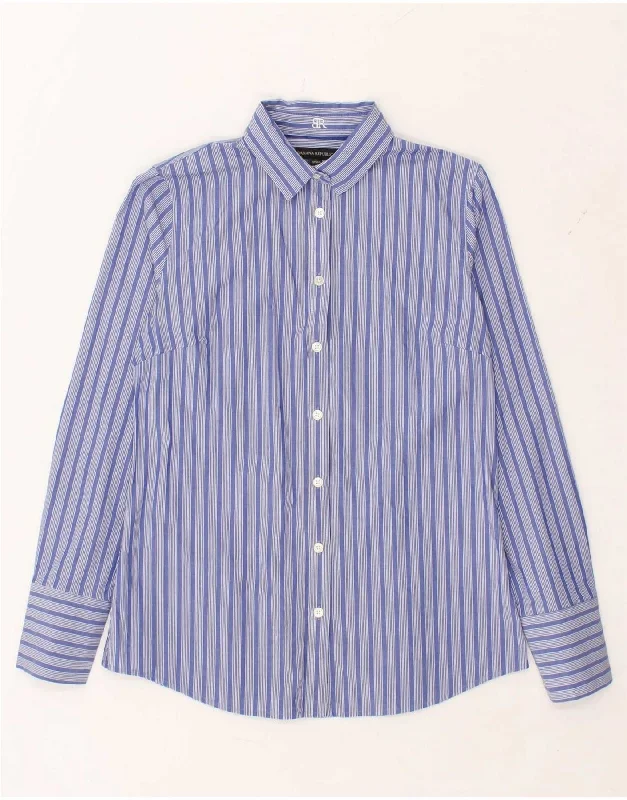 BANANA REPUBLIC Womens Shirt US 6 Medium Blue Striped Cotton Comfortable Short Sleeve Tee