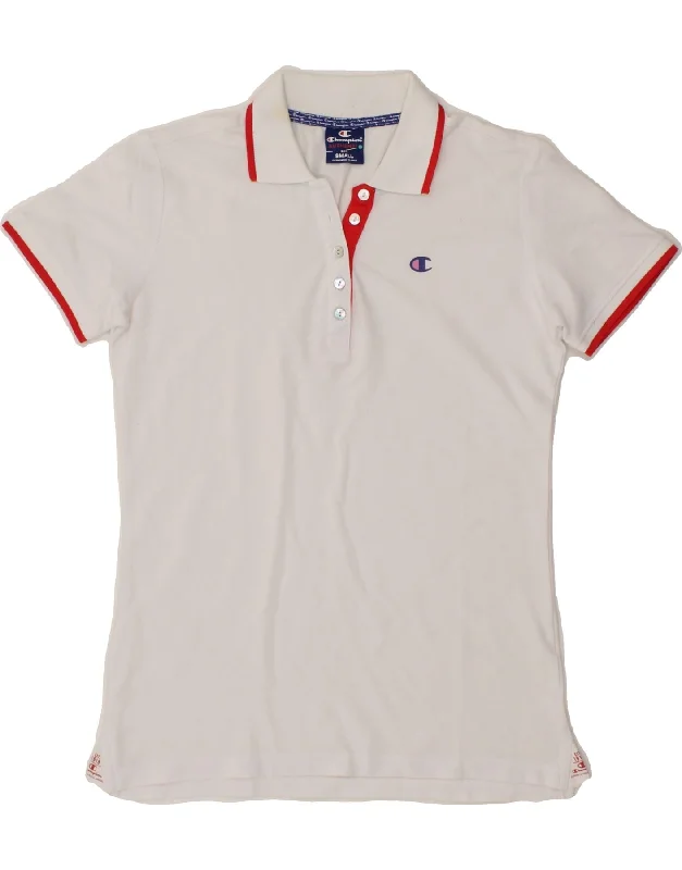 CHAMPION Womens Polo Shirt UK 10 Small White Cotton Comfortable Flowing Short Sleeve