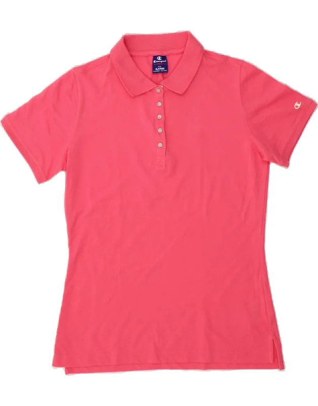 CHAMPION Womens Polo Shirt UK 18 XL Pink Cotton Elegant Lace Short Sleeve