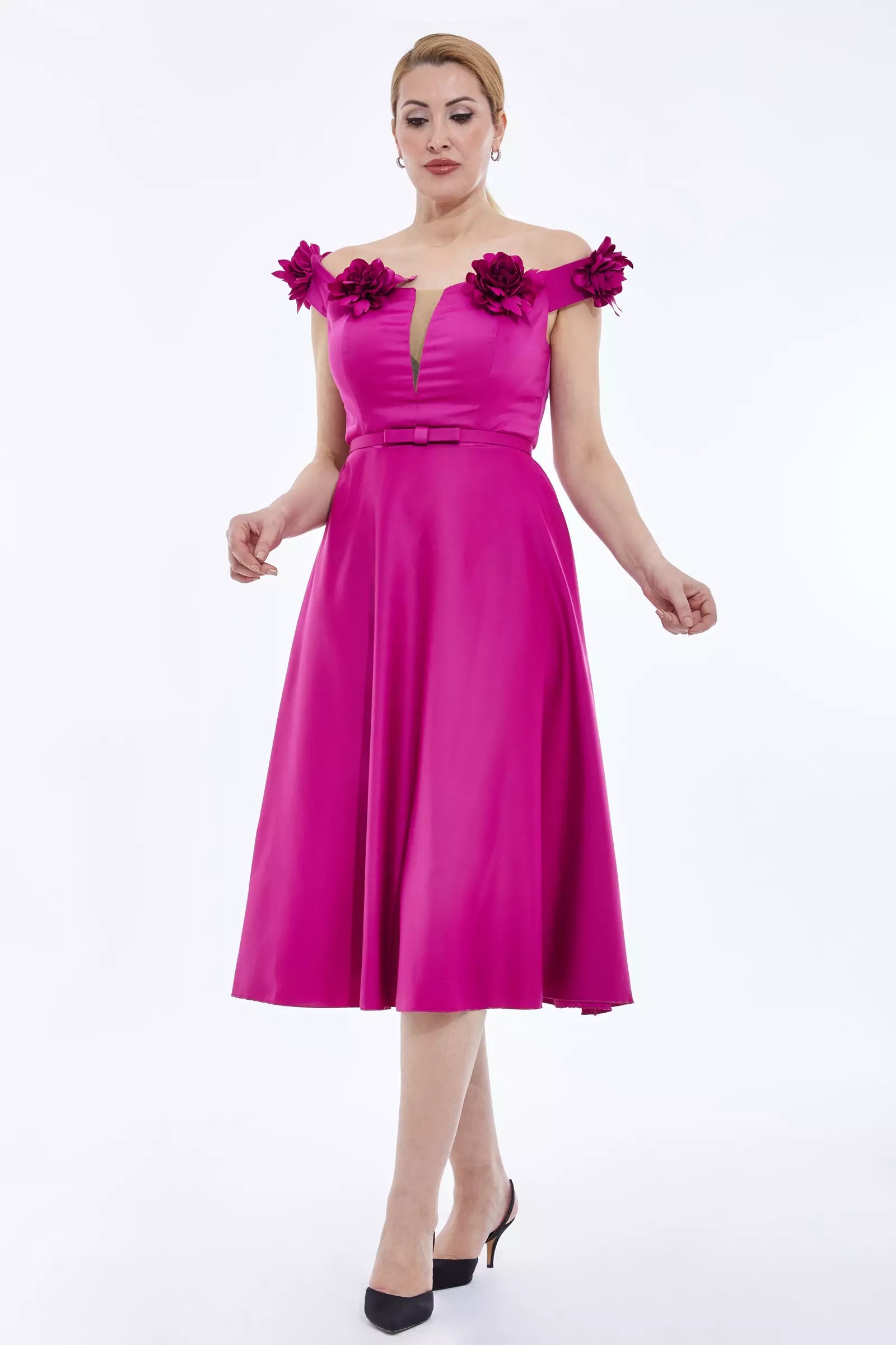 Plus Size Satin Sleeveless Midi Dress - Fuchsia Fashionable Chiffon Midi Dress