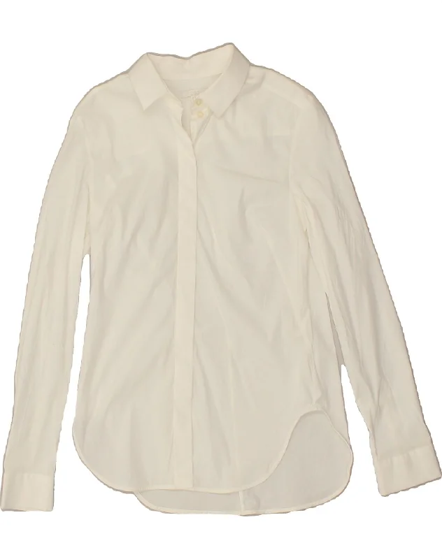 COS Womens Shirt IT 34 2XS White Cotton Casual Ruffle Short Shirt