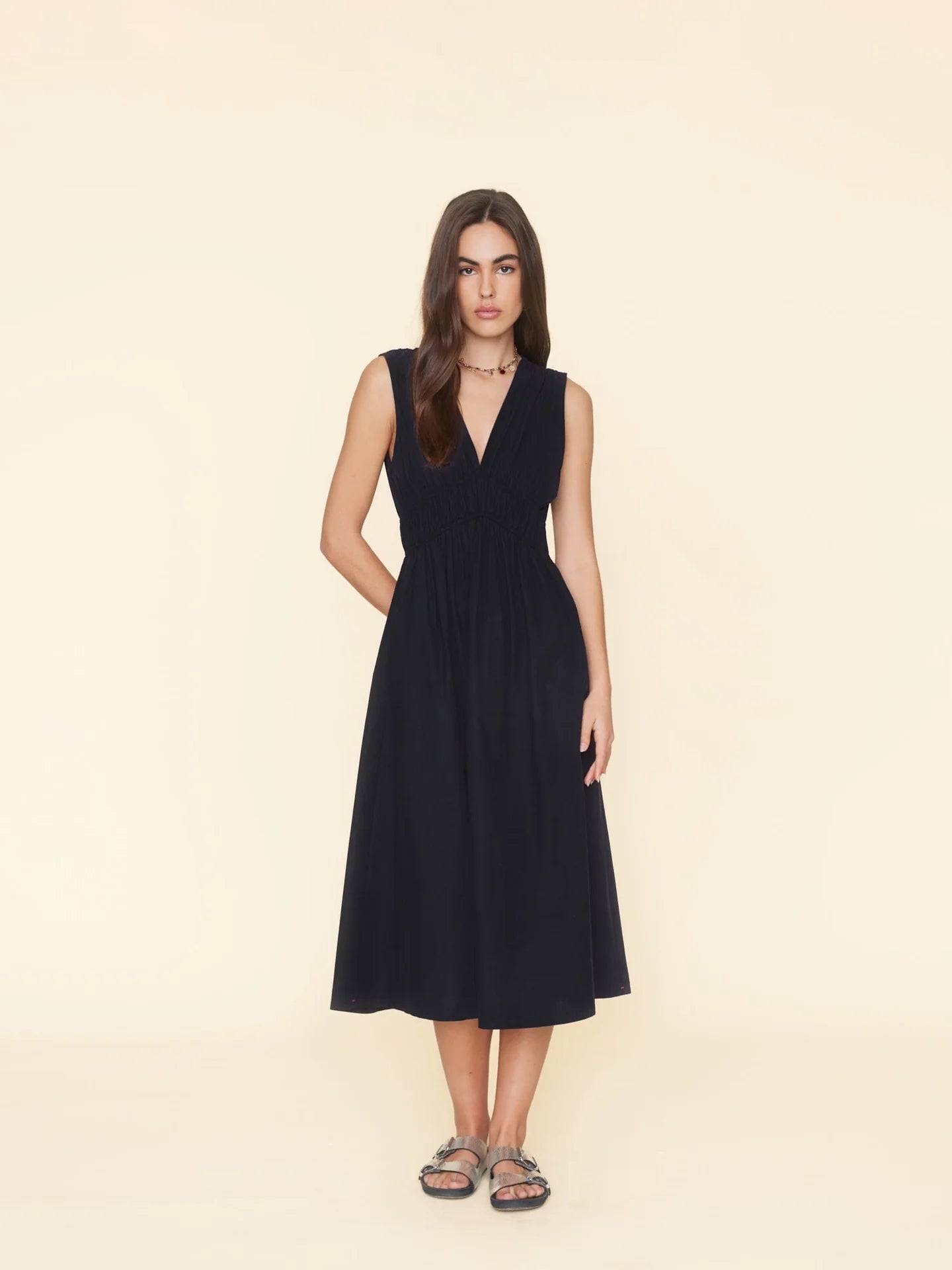 CYRA Midi Dress in Darkest Navy Comfortable Stretch Midi Dress