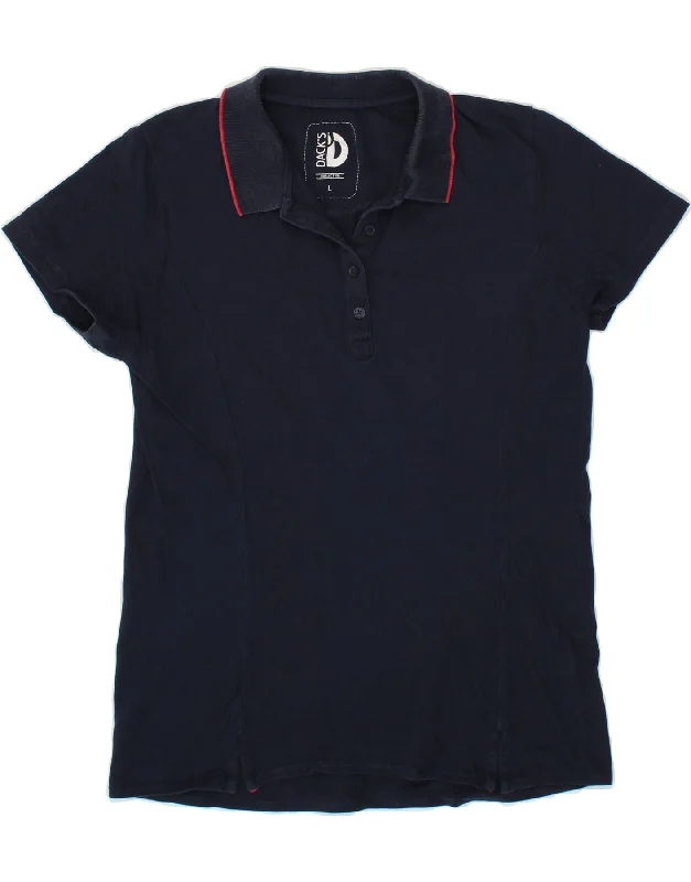 DACK'S Womens Polo Shirt UK 14 Large Navy Blue Cotton Stylish Round Neck Shirt