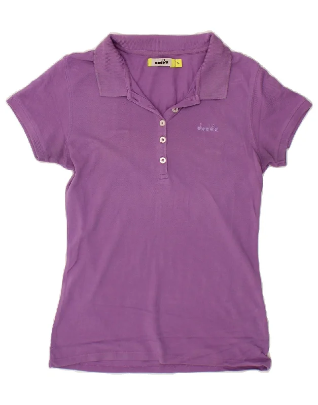 DIADORA Womens Polo Shirt UK 10 Small Purple Cotton Casual Slouchy Short Sleeve