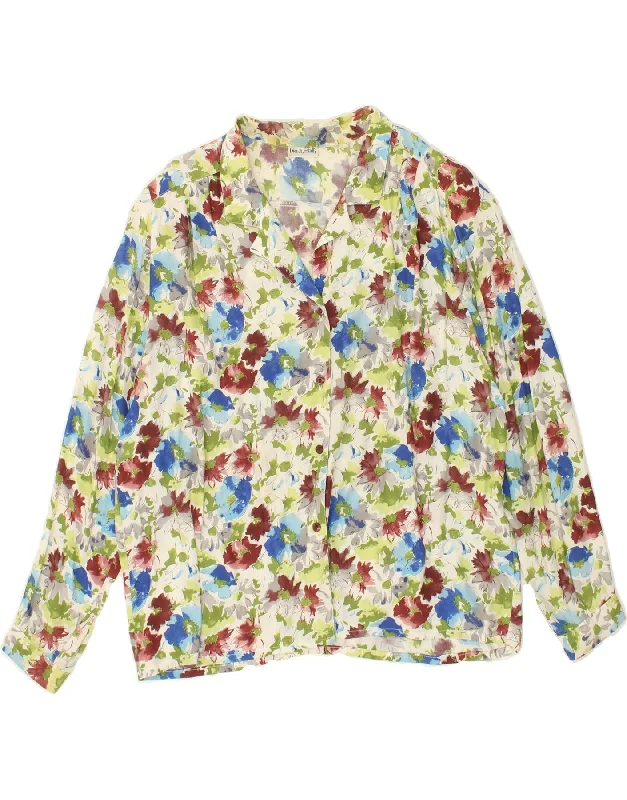 DIANA BENTALLS Womens Shirt Blouse EU 48 2XL Multicoloured Floral Classic V-Neck Short Shirt