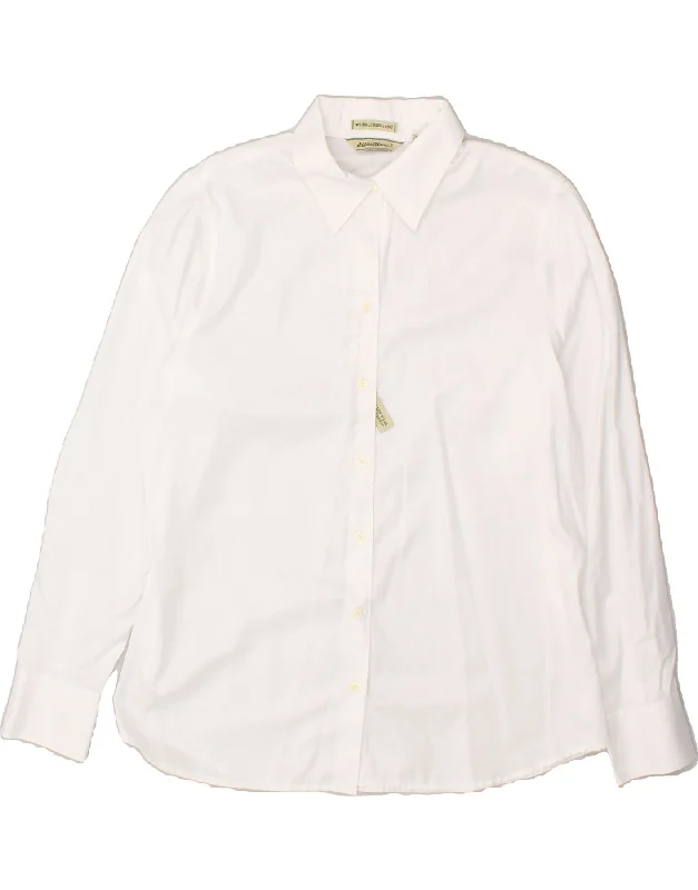 EDDIE BAUER Womens Shirt UK 16 Large White Cotton Elegant Draped Short Sleeve