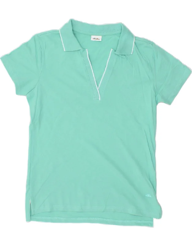 ELLESSE Womens Polo Shirt UK 14 Medium Turquoise Cotton Relaxed Short Sleeve Tee