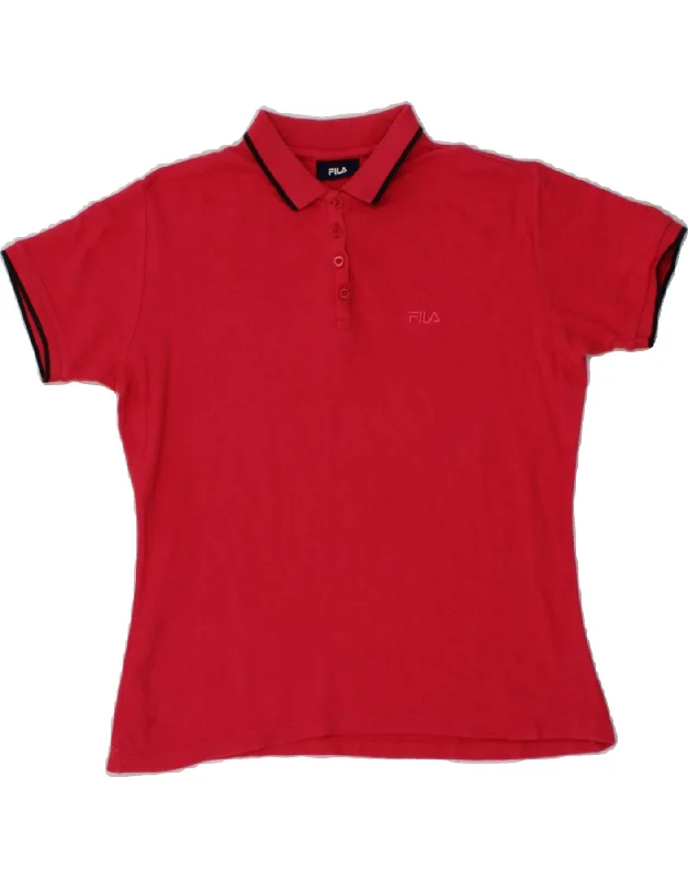 FILA Womens Polo Shirt UK 16 Large Red Cotton Classic Button-Up Short Tee