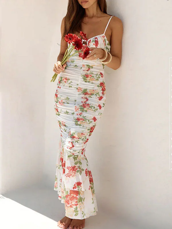 Floral Print Bodycon Midi Dress Fashionable One-Shoulder Midi Dress