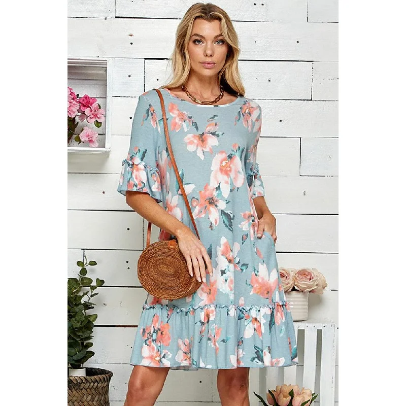 Floral Soft Midi Dress with Ruffle Detail Trendy Floral Wrap Midi Dress