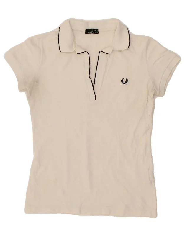 FRED PERRY Womens Polo Shirt UK 12 Medium White Cotton Cozy Summer Short Shirt