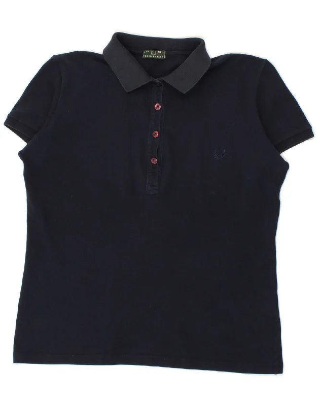 FRED PERRY Womens Polo Shirt UK 18 XL Navy Blue Cotton Trendy Ruffled Short Sleeve