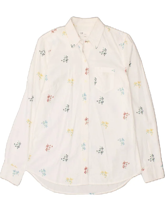 GAP Womens Shirt UK 6 XS White Floral Cotton Relaxed Cotton Short Shirt