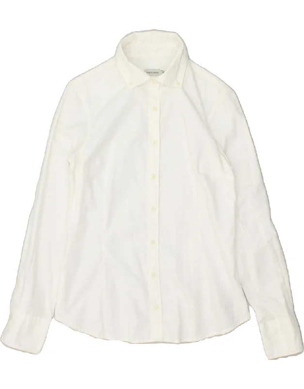 HENRY COTTONS Womens Shirt IT 42 Medium White Cotton Elegant Button-Down Short Shirt