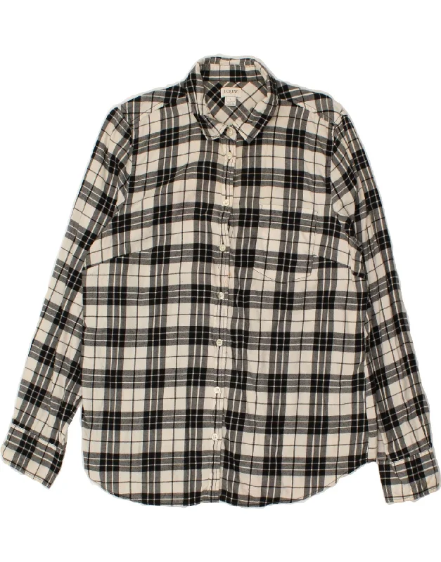 J. CREW Womens Shirt UK 16 Large Grey Check Cotton Classic Cropped Short Sleeve