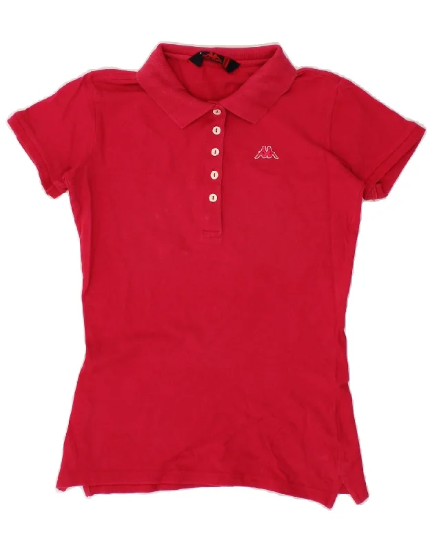 KAPPA Womens Polo Shirt UK 12 Medium Red Cotton Relaxed Button-Down Short Shirt