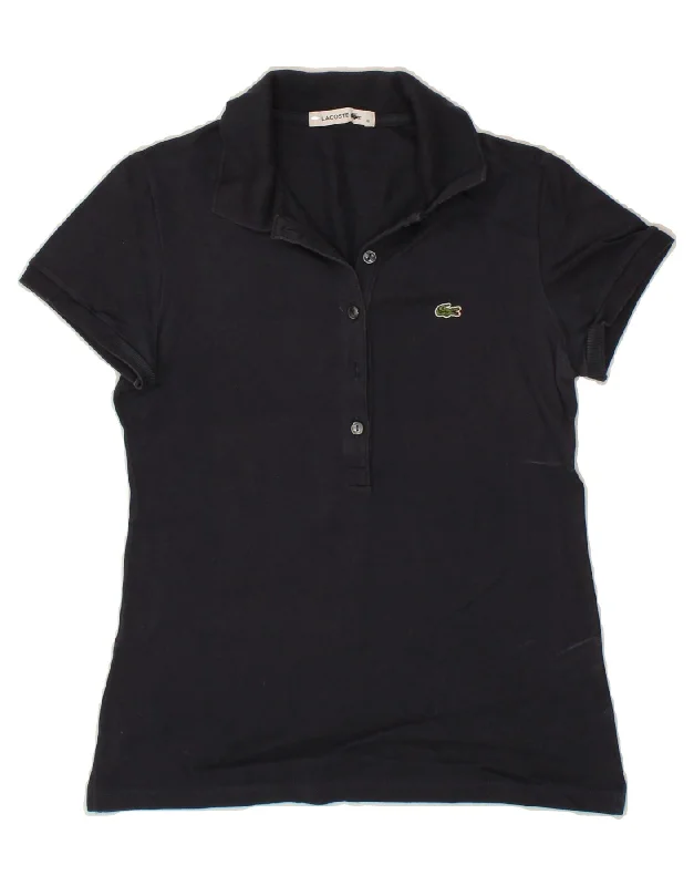 LACOSTE Womens Polo Shirt Size 36 Small Navy Blue Cotton Fashionable Pleated Short Shirt