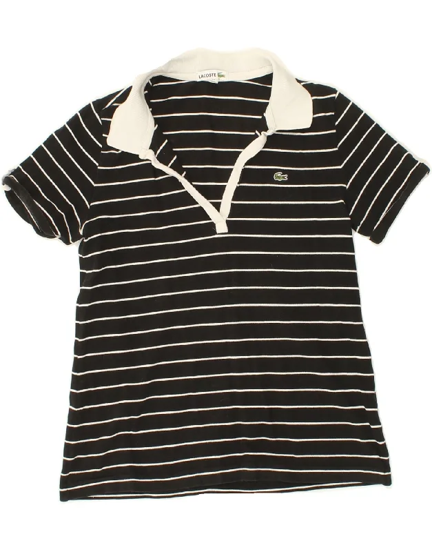 LACOSTE Womens Polo Shirt Size 40 Medium Black Striped Cotton Trendy Short Sleeve Tunic