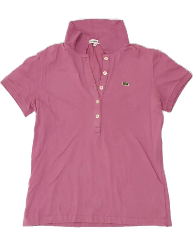 LACOSTE Womens Polo Shirt Size 40 Medium Pink Cotton Fashionable Cuffed Short Sleeve