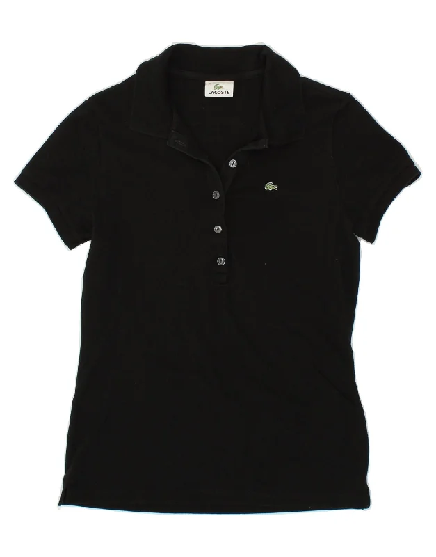 LACOSTE Womens Polo Shirt Size 42 Large Black Cotton Comfortable Flowing Short Sleeve