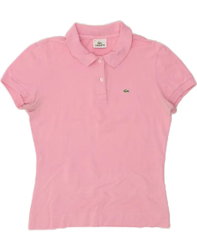 LACOSTE Womens Polo Shirt Size 42 Large Pink Cotton Chic Button-Up Short Shirt