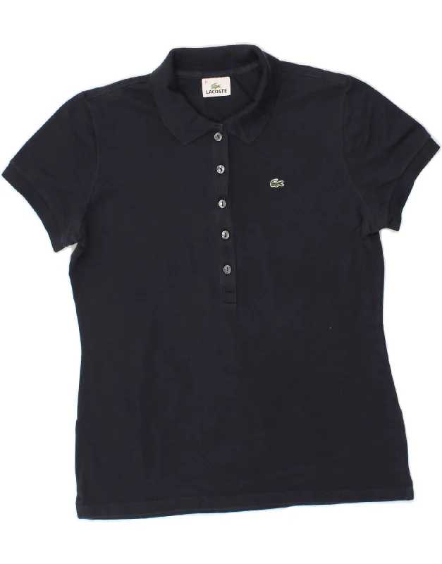 LACOSTE Womens Polo Shirt Size 44 Large Navy Blue Cotton Modern Casual Short Sleeve