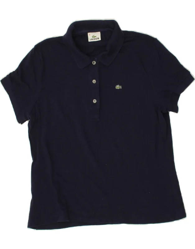 LACOSTE Womens Polo Shirt Size  46 XL Navy Blue Cotton Classic Basic Short Shirt