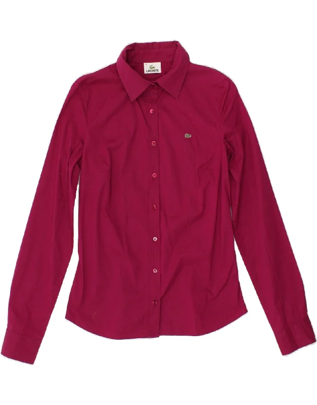 LACOSTE Womens Shirt Size 36 Small Burgundy Cotton Stylish Crew Neck Shirt