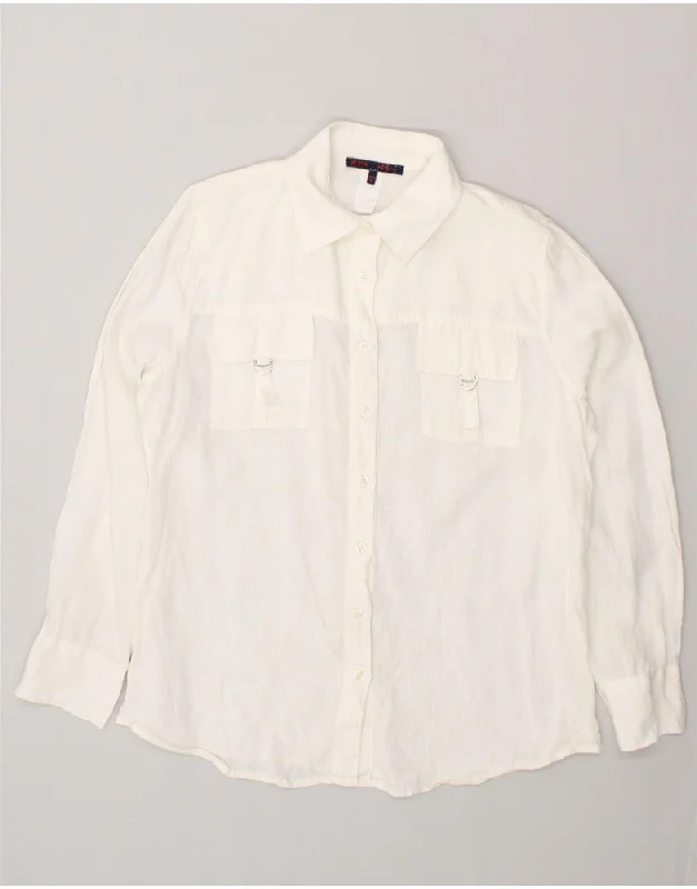 LES COPAINS Womens Shirt IT 48 XL White Classic Short Sleeve Blouse