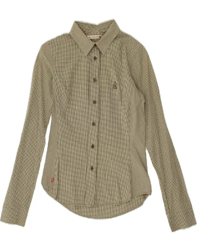 LEVI'S Womens Shirt UK 6 XS Khaki Gingham Cotton Stylish Casual Short Tee