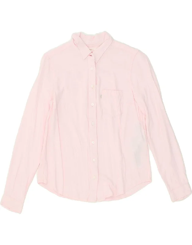 LEVI'S Womens Shirt UK 6 XS Pink Viscose Cozy Loose Fit Short Sleeve