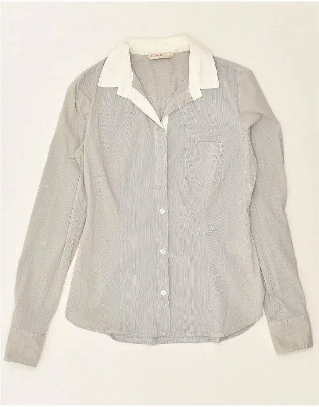 LIU JO Womens Shirt IT 44 Medium Grey Cotton Trendy Turtleneck Short Shirt