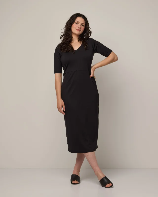 London Fitted Midi Dress (Coming Soon) Elegant Maxi-Midi Hybrid Dress