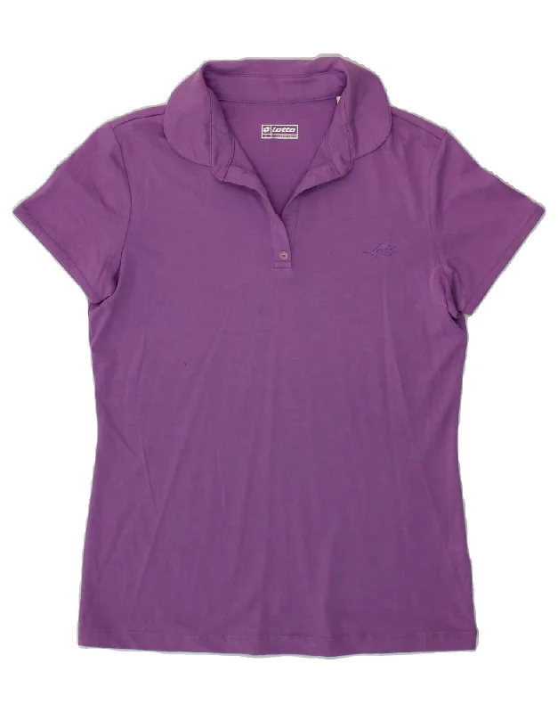 LOTTO Womens Polo Shirt UK 14 Large Purple Cotton Relaxed Fit Short Blouse