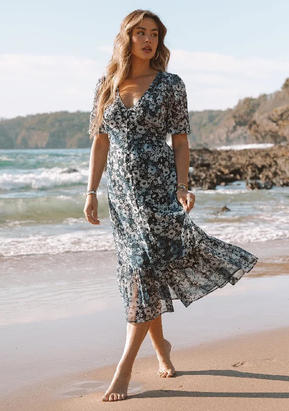 Mallory Midi Dress Stylish Long Sleeve Floral Midi Dress