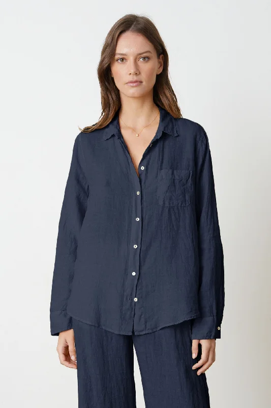 NATALIA LINEN BUTTON-UP SHIRT Fashionable Draped Short Sleeve