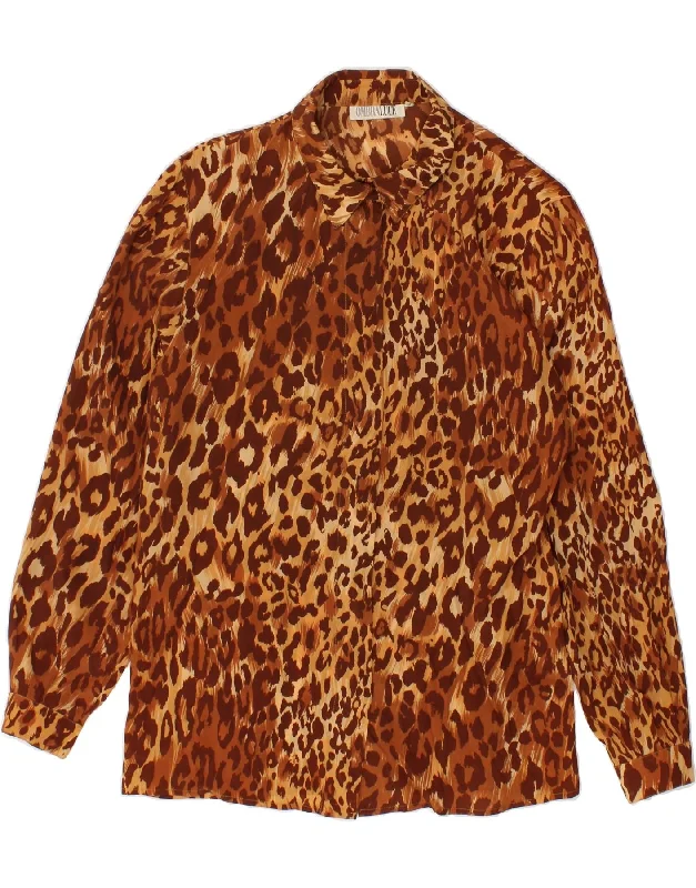 OMBRALUCE Womens Shirt Blouse IT 42 Medium Brown Animal Print Acetate Casual Plain Short Shirt