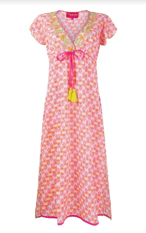 Orange & Pink Midi Dress Stylish Midi Dress with Cuffs