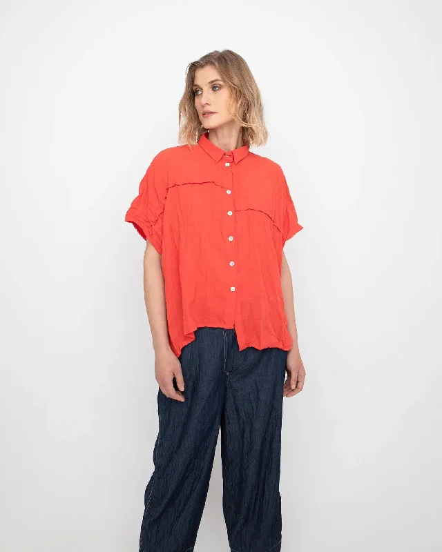 Ozai N Ku Easy Button Down Shirt, Coral Cozy Cotton Short Tee