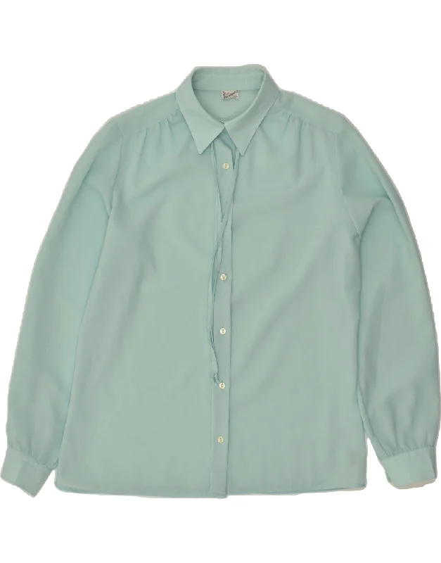 PRIMAVERA FIRENZE Womens Shirt Blouse UK 14 Medium Turquoise Polyester Casual Slouchy Short Sleeve