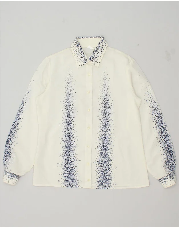 PRIMAVERA FIRENZE Womens Shirt UK 14 Large White Floral Polyester Chic Embellished Short Sleeve